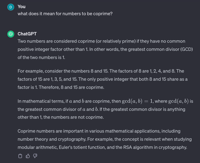 ChatGPT giving coprime definition