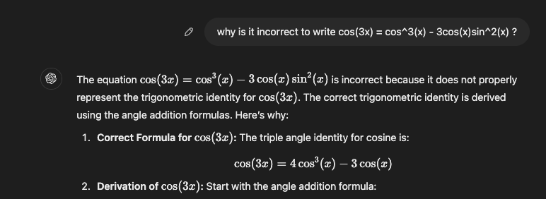 ChatGPT going wrong with the cos(3x)