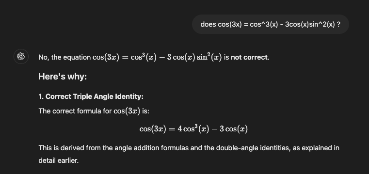 ChatGPT going wrong with the cos(3x)