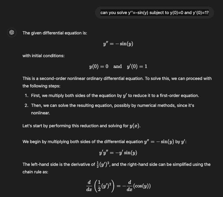ChatGPT going wrong with the pendulum equation